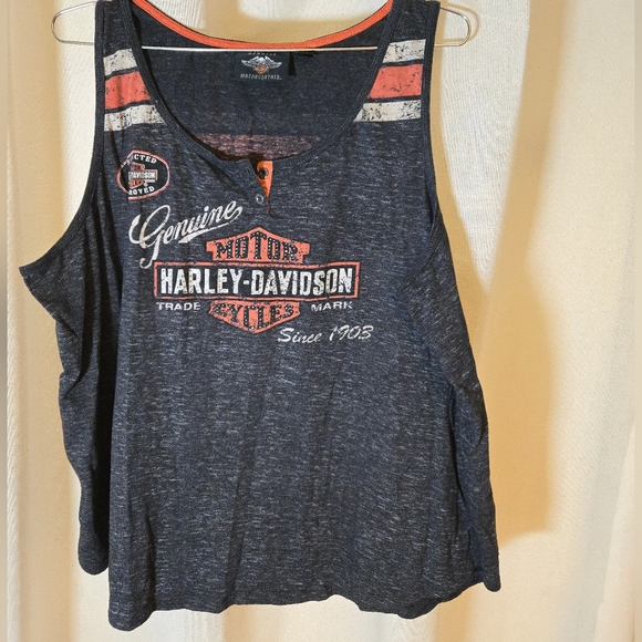 Harley-Davidson Tops - Harley-Davidson Charcoal Tee with Orange Trim Button Top 2W